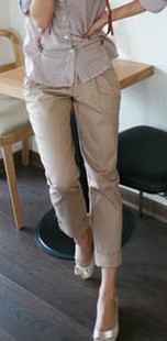  韩版女装瑞丽装春夏新款时尚裤脚卷边九分裤