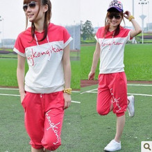 淘宝网2012新款夏季女装韩版短裤春装韩国运动服短袖两件套运动休闲套装