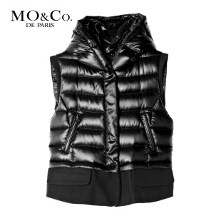 MO&amp;Co. 摩安珂 冬装 M113EIN12拼接式 无袖 短款带帽女羽绒服
