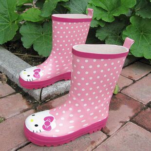  韩国时尚儿童雨鞋粉色卡通雨靴套鞋女大童鞋kitty猫水鞋加绒保暖