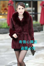 2012冬装新款进口狐狸毛领兔毛兔绒海宁皮草中长款外套女特价清仓