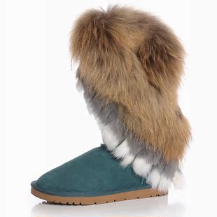  3折包邮正品雪地靴狐狸毛款牛皮女鞋兔毛牛筋底高筒流苏反季清仓