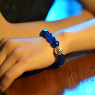  福佑居 冰蓝玛瑙手链 女款 纯天然水晶饰品 隔925纯银小鱼