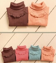 特价-2012春款外贸儿童长袖高领衫花边宝宝打底衣 女童打底衫