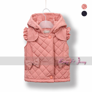  冬装新款儿童宝宝女童装夹棉连帽小飞袖棉背心棉马甲