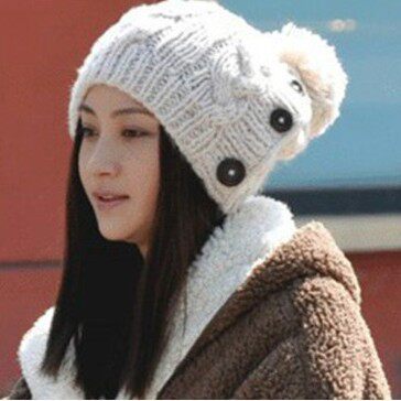女帽子韩版秋冬 时尚毛线女士帽针织帽 北京青年唐娇姚笛扣子冬帽