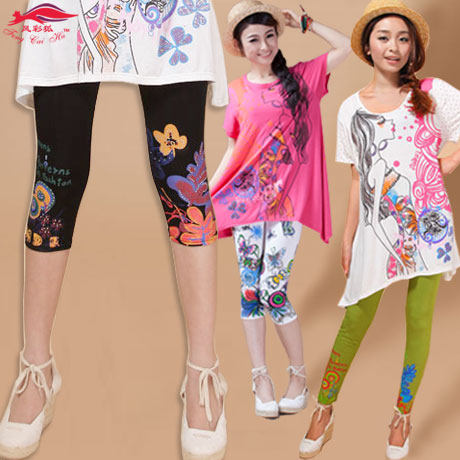 莫代尔棉料最炫民族风七分裤/韩版九分打底裤/时尚女弹力休闲裤