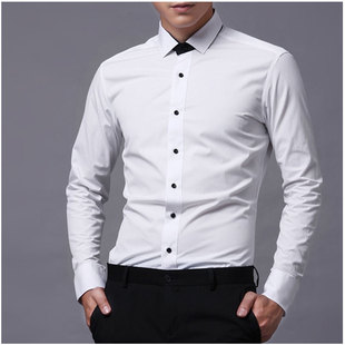  Seno长袖修身正装衬衫 100高支棉小方领假领结商务男士白衬衫衬衣