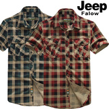 特价 JEEP falow <span class=H>吉普</span>正品 短袖衬衫 夏季新款 男 纯棉休闲 衬衣