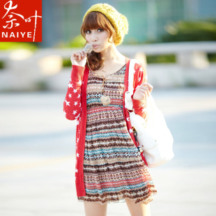 奈叶女装 2011新款秋装 雪纺修身ol气质淑女风情荷叶袖连衣裙