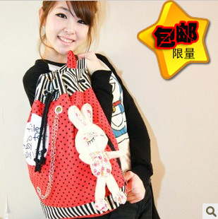 新款韩版女式双肩包女包兔子背包帆布包学生书包