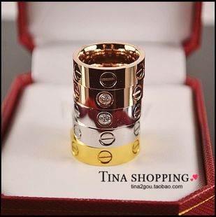  经典螺丝钉情侣戒指对戒男女指环钛钢镀18K玫瑰金彩金婚戒镶钻戒