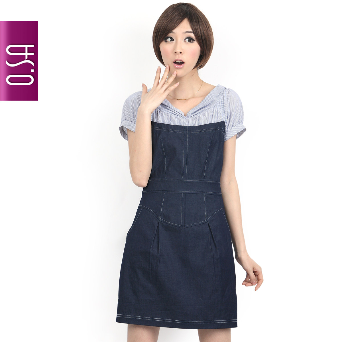 O.SA 2011 新夏装修身OL短袖背心裙牛仔连衣裙子SL00213 价格:188.00