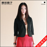 2012秋装新款 欧美中袖小西装 修身短款外套 OL通勤白黑 一粒扣