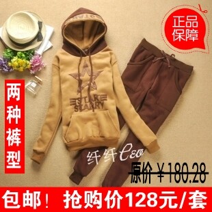 包邮新款女款韩版加厚抓绒字母卫衣套装运动休闲套装秋冬装运动服