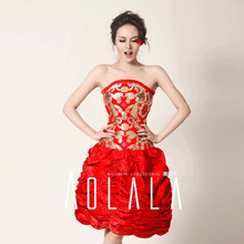 AOLALA2012新款婚纱礼服新娘敬酒服红色短款抹胸蓬蓬裙小礼服花球