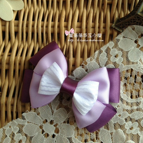 韩版手工蝴蝶结刘海夹发卡<em>婚礼姐妹</em>DIY紫色缎