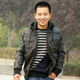 JackJones/杰克琼斯专柜正品 男式黑色戴帽涂层短款棉服22030