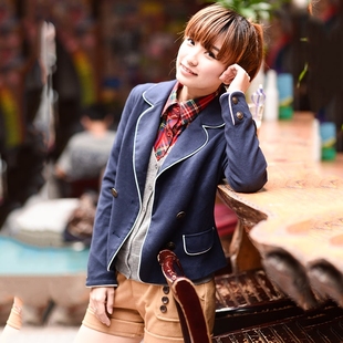  秋冬新款学院风蓝色西装外套女款 修身大码西服女士小西装(K5017)