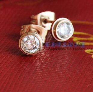  杨幂同款钻石耳钉/14K玫瑰金/裸钻单钻耳环 韩国彩金饰品礼物 女