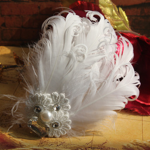  特价韩国新娘头饰发饰珍珠水钻花朵卷羽毛小礼帽发夹头花结婚头饰