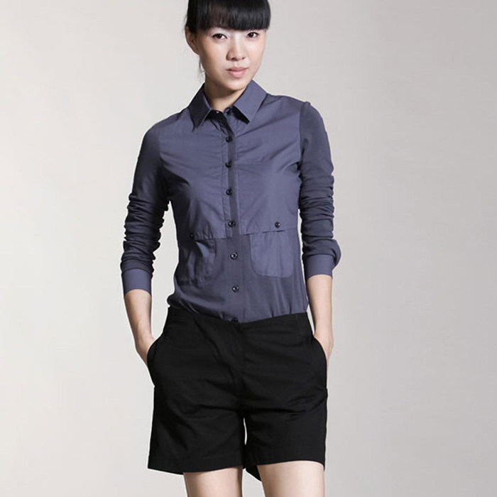 AMII品牌 纯色拼接修身显瘦长袖女士衬衣/衬衫3色 <span class=H>C3</span>NC4052102