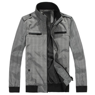  立领薄款8810免烫处理个性设计 男装修身型罗纹底摆格子夹克