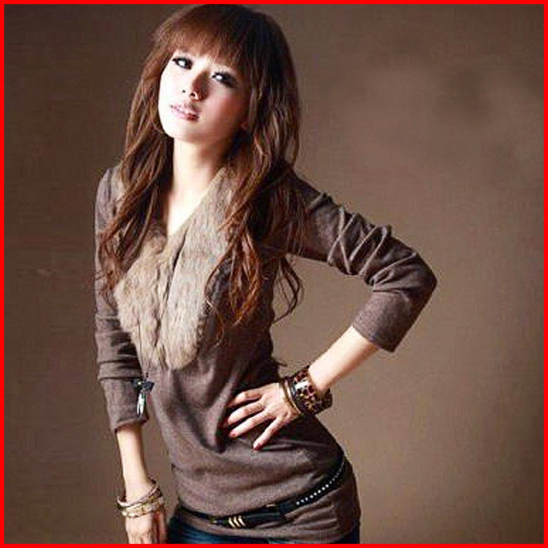 包邮2012秋冬新款韩版女装毛领女款显瘦秋打底衫女款修身长袖T恤