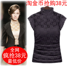 2012夏装新品修身<span class=H>高领</span>气质蕾丝短袖<span class=H>打底</span>衫（两件套）