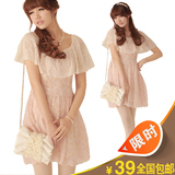 莫海藻 2012新款女装 荷叶边蕾丝衫裙碎花拼接雪纺 连衣裙 夏季