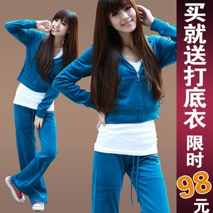 2套包邮秋冬新款天鹅绒<em>套装女</em>天鹅绒运动<em>套装</em>