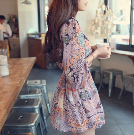 萝莉复古碎花朵雪纺...