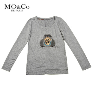 MO&amp;Co.摩安珂钉珠卡通汽车圆领长袖T恤M93TST39
