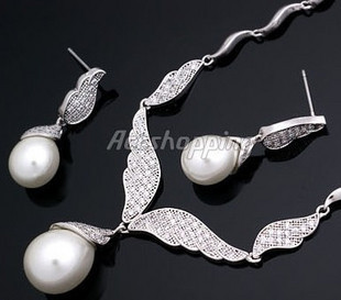 施华洛世奇钻单颗珍珠项链耳环女韩国进口全新