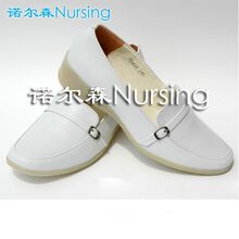 诺尔森真皮护士鞋6693白色软牛皮鞋牛筋底坡跟舒适女鞋单鞋休闲鞋