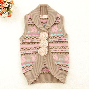  童装女童春装新款 宝宝儿童针织衫公主全棉毛衣背心马甲开衫