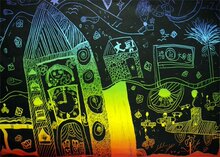 特价美术用品-儿童绘画纸 8K迷彩炫彩刮画纸整包10张装