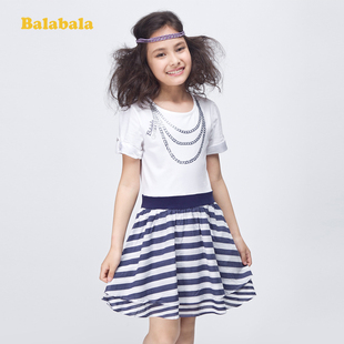  巴拉巴拉balabala童装连衣裙 可爱淑女女中童拼接儿童裙子 正品