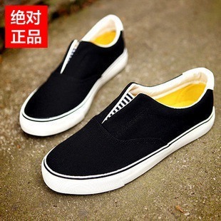  韩版情侣鞋  男款纯色帆布鞋  无带松紧一脚蹬休闲鞋 懒人鞋