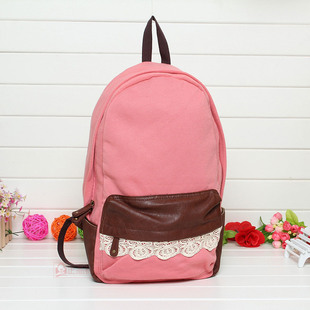  日系外单纯色蕾丝花边圆桶型双肩包休闲包运动包