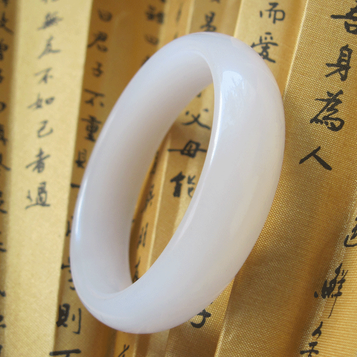 开心赚宝 新疆玉手镯 天然玉石羊脂级白玉手镯 无瑕疵