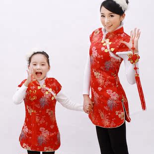  新年唐装亲子装母女裙冬款新 公主女童冬装棉旗袍礼服裙特价