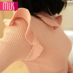  MSG 秋冬新款韩国名媛荷叶边高领修身显瘦针织厚毛衣打底衫