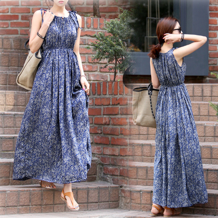 2014韩版初秋连衣裙碎花女棉绸连衣裙长裙孕