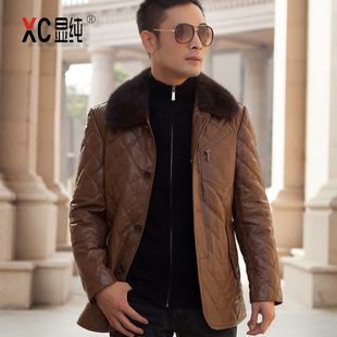  特价奢华水貂领绵羊皮羽绒服 真皮羽绒服男款 海宁皮衣男真皮皮衣
