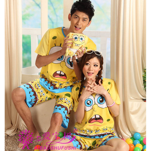 爱宝树春夏季新品可爱海绵宝宝男女短袖情侣套