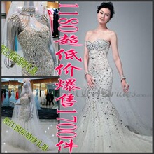 仿李嘉欣明星同款水晶钻鱼尾婚纱礼服韩版抹胸拖尾婚纱00998