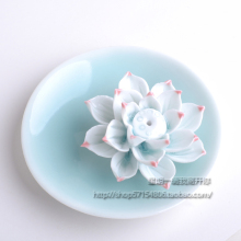 淘宝网陶瓷香盘4 手工莲花线香插 荷花香座 香具 香板 蓝色影青香炉香托