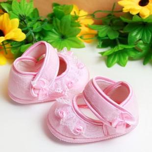  宝宝秋季步前鞋 满月百天礼服鞋子 婴儿防滑软底鞋花边小花朵鞋子