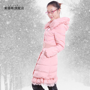  冬装新款羽绒服女莱娜斯正品韩版中长款修身蕾丝边羽